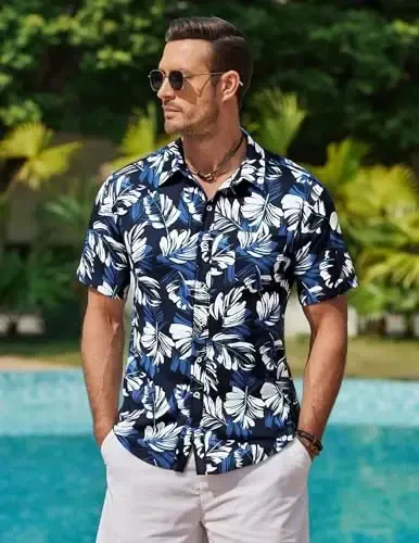 COOFANDY Mens Hawaiian Shirts Short Sleeve Casual Button Down Tropical Beach Shirt - 2