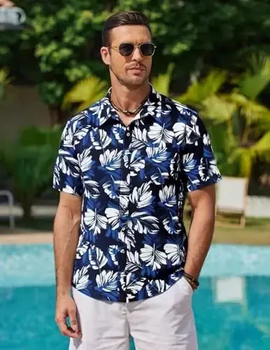 COOFANDY Mens Hawaiian Shirts Short Sleeve Casual Button Down Tropical Beach Shirt - 3