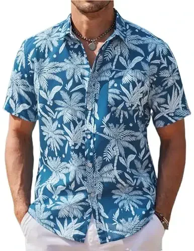 COOFANDY Mens Hawaiian Shirts Short Sleeve Casual Button Down Tropical Beach Shirt - 1