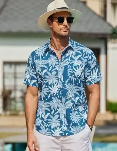 COOFANDY Mens Hawaiian Shirts Short Sleeve Casual Button Down Tropical Beach Shirt - 2