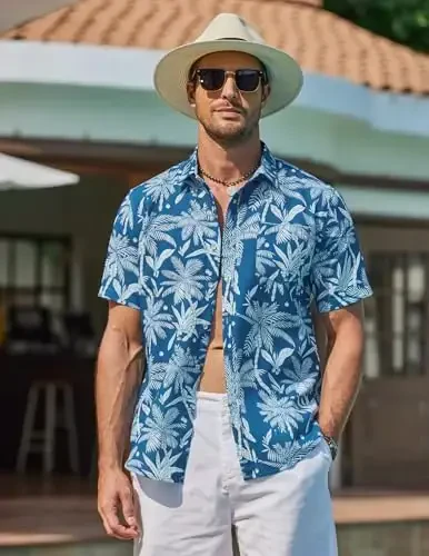 COOFANDY Mens Hawaiian Shirts Short Sleeve Casual Button Down Tropical Beach Shirt - 3