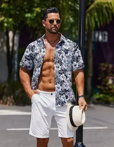 COOFANDY Mens Hawaiian Shirts Short Sleeve Casual Button Down Tropical Beach Shirt - 3