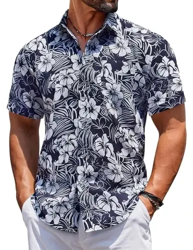 COOFANDY Mens Hawaiian Shirts Short Sleeve Casual Button Down Tropical Beach Shirt 