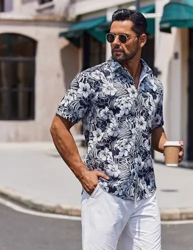 COOFANDY Mens Hawaiian Shirts Short Sleeve Casual Button Down Tropical Beach Shirt - 4