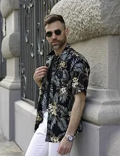 COOFANDY Mens Hawaiian Shirts Short Sleeve Casual Button Down Tropical Beach Shirt - 3