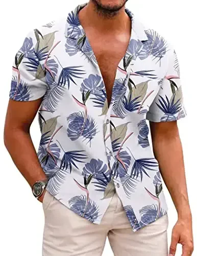 COOFANDY Mens Hawaiian Shirts Short Sleeve Casual Button Down Tropical Beach Shirt 