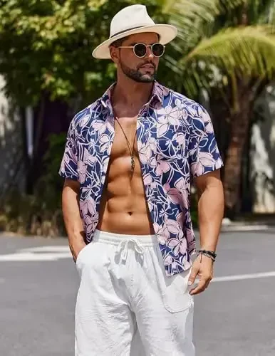 COOFANDY Mens Hawaiian Shirts Short Sleeve Casual Button Down Tropical Beach Shirt - 3