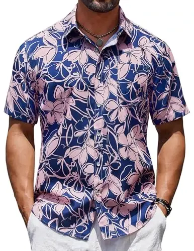 COOFANDY Mens Hawaiian Shirts Short Sleeve Casual Button Down Tropical Beach Shirt 