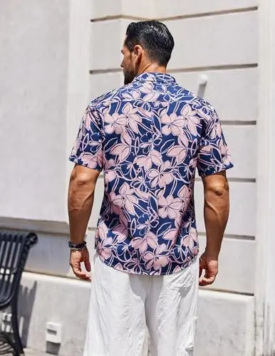COOFANDY Mens Hawaiian Shirts Short Sleeve Casual Button Down Tropical Beach Shirt - 2