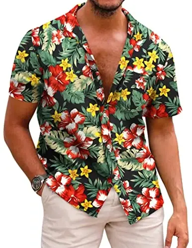 COOFANDY Mens Hawaiian Shirts Short Sleeve Casual Button Down Tropical Beach Shirt 
