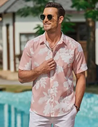 COOFANDY Mens Hawaiian Shirts Short Sleeve Casual Button Down Tropical Beach Shirt - 2