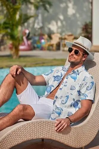 COOFANDY Mens Hawaiian Shirts Short Sleeve Casual Button Down Tropical Beach Shirt - 4