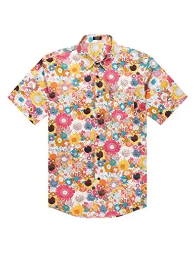 COOFANDY Mens Hawaiian Tropical Shirt Short Sleeve Casual Button Down Floral Summer Beach Shirts with Pocket - 4
