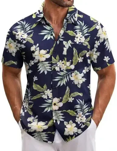 COOFANDY Mens Hawaiian Tropical Shirt Short Sleeve Casual Button Down Floral Summer Beach Shirts with Pocket - COOFANDY