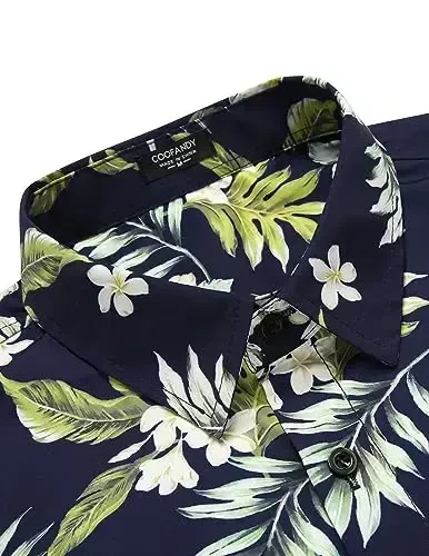 COOFANDY Mens Hawaiian Tropical Shirt Short Sleeve Casual Button Down Floral Summer Beach Shirts with Pocket - 2