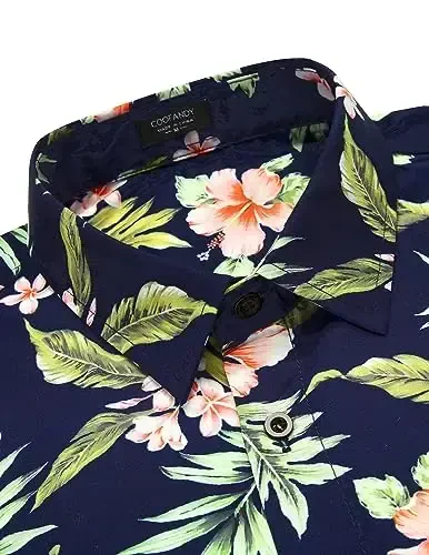 COOFANDY Mens Hawaiian Tropical Shirt Short Sleeve Casual Button Down Floral Summer Beach Shirts with Pocket - 2