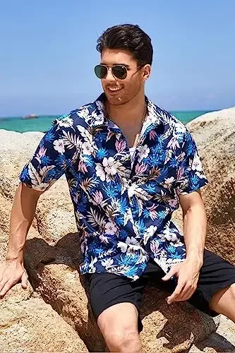 COOFANDY Mens Hawaiian Tropical Shirt Short Sleeve Casual Button Down Floral Summer Beach Shirts with Pocket - COOFANDY (1)