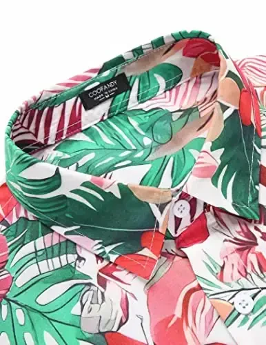 COOFANDY Mens Hawaiian Tropical Shirt Short Sleeve Casual Button Down Floral Summer Beach Shirts with Pocket - 3
