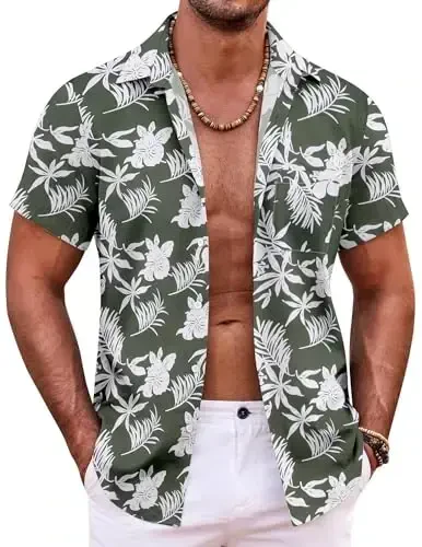 COOFANDY Mens Hawaiian Tropical Shirt Short Sleeve Casual Button Down Floral Summer Beach Shirts with Pocket - 1