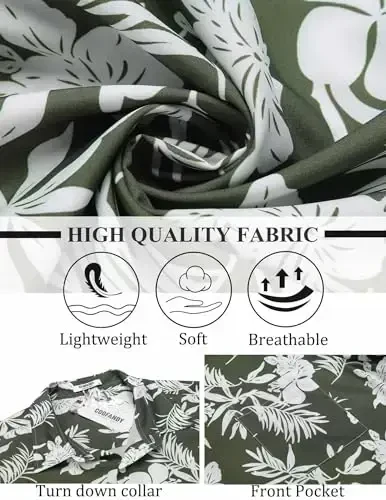 COOFANDY Mens Hawaiian Tropical Shirt Short Sleeve Casual Button Down Floral Summer Beach Shirts with Pocket - 5