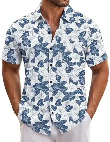 COOFANDY Mens Hawaiian Tropical Shirt Short Sleeve Casual Button Down Floral Summer Beach Shirts with Pocket - 1