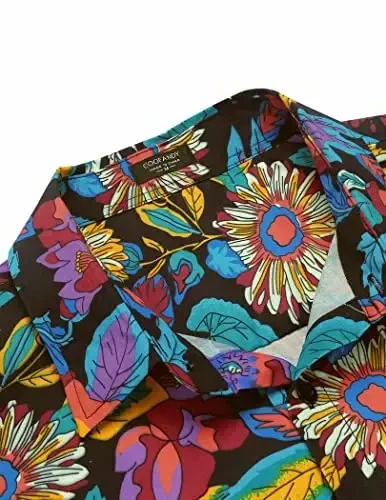 COOFANDY Mens Hawaiian Tropical Shirt Short Sleeve Casual Button Down Floral Summer Beach Shirts with Pocket - 5