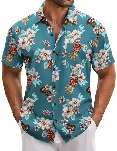 COOFANDY Mens Hawaiian Tropical Shirt Short Sleeve Casual Button Down Floral Summer Beach Shirts with Pocket - COOFANDY