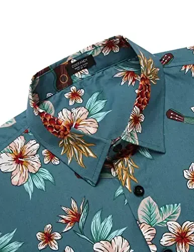 COOFANDY Mens Hawaiian Tropical Shirt Short Sleeve Casual Button Down Floral Summer Beach Shirts with Pocket - 5