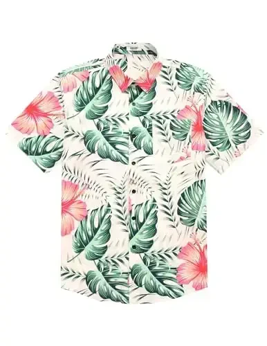 COOFANDY Mens Hawaiian Tropical Shirt Short Sleeve Casual Button Down Floral Summer Beach Shirts with Pocket - 4