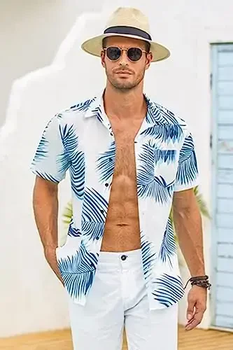 COOFANDY Mens Hawaiian Tropical Shirt Short Sleeve Casual Button Down Floral Summer Beach Shirts with Pocket - 2