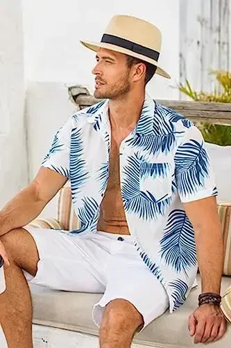 COOFANDY Mens Hawaiian Tropical Shirt Short Sleeve Casual Button Down Floral Summer Beach Shirts with Pocket - 3