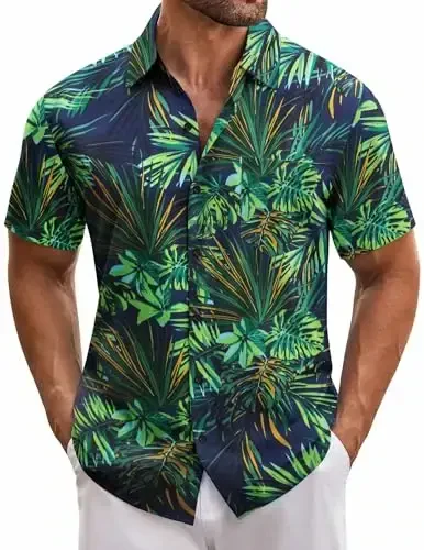 COOFANDY Mens Hawaiian Tropical Shirt Short Sleeve Casual Button Down Floral Summer Beach Shirts with Pocket - COOFANDY