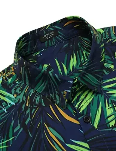 COOFANDY Mens Hawaiian Tropical Shirt Short Sleeve Casual Button Down Floral Summer Beach Shirts with Pocket - 5