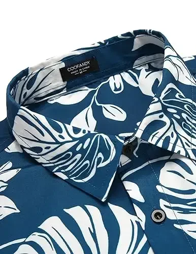 COOFANDY Mens Hawaiian Tropical Shirt Short Sleeve Casual Button Down Floral Summer Beach Shirts with Pocket - 3