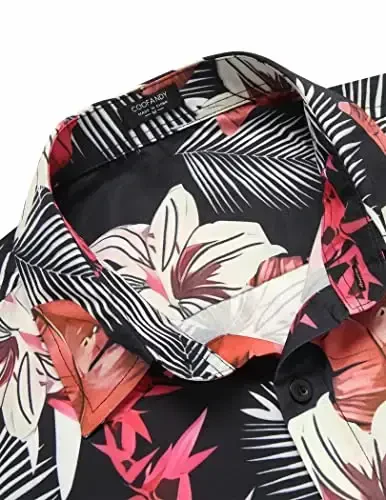 COOFANDY Mens Hawaiian Tropical Shirt Short Sleeve Casual Button Down Floral Summer Beach Shirts with Pocket - 5