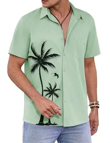 COOFANDY Mens Hawaiian Tropical Shirts Short Sleeve Button Down Summer Beach Shirt with Pocket - MODAZONE