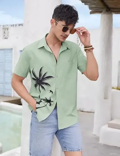 COOFANDY Mens Hawaiian Tropical Shirts Short Sleeve Button Down Summer Beach Shirt with Pocket - 2