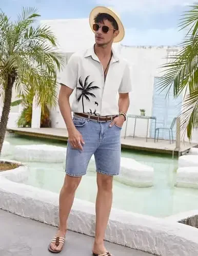 COOFANDY Mens Hawaiian Tropical Shirts Short Sleeve Button Down Summer Beach Shirt with Pocket - 3