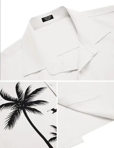 COOFANDY Mens Hawaiian Tropical Shirts Short Sleeve Button Down Summer Beach Shirt with Pocket - 4