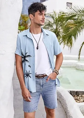 COOFANDY Mens Hawaiian Tropical Shirts Short Sleeve Button Down Summer Beach Shirt with Pocket - 3