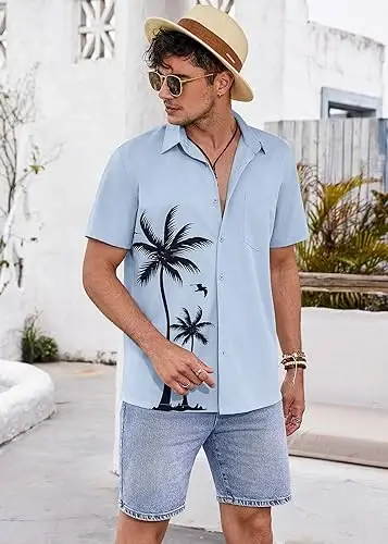 COOFANDY Mens Hawaiian Tropical Shirts Short Sleeve Button Down Summer Beach Shirt with Pocket - 4