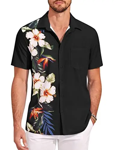 COOFANDY Mens Hawaiian Tropical Shirts Short Sleeve Button Down Summer Beach Shirt with Pocket - 1