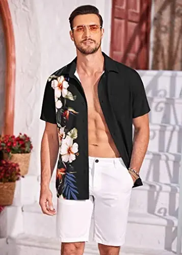 COOFANDY Mens Hawaiian Tropical Shirts Short Sleeve Button Down Summer Beach Shirt with Pocket - 3