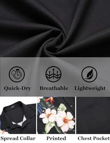 COOFANDY Mens Hawaiian Tropical Shirts Short Sleeve Button Down Summer Beach Shirt with Pocket - 5