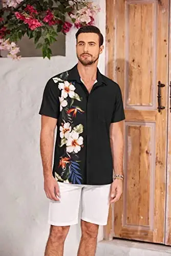 COOFANDY Mens Hawaiian Tropical Shirts Short Sleeve Button Down Summer Beach Shirt with Pocket - 2