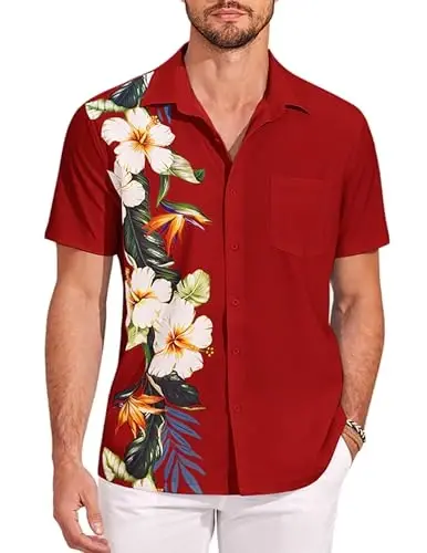 COOFANDY Mens Hawaiian Tropical Shirts Short Sleeve Button Down Summer Beach Shirt with Pocket - 1
