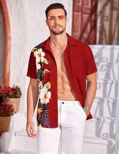 COOFANDY Mens Hawaiian Tropical Shirts Short Sleeve Button Down Summer Beach Shirt with Pocket - 2