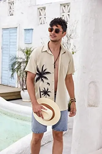 COOFANDY Mens Hawaiian Tropical Shirts Short Sleeve Button Down Summer Beach Shirt with Pocket - 3