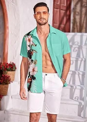 COOFANDY Mens Hawaiian Tropical Shirts Short Sleeve Button Down Summer Beach Shirt with Pocket - 2