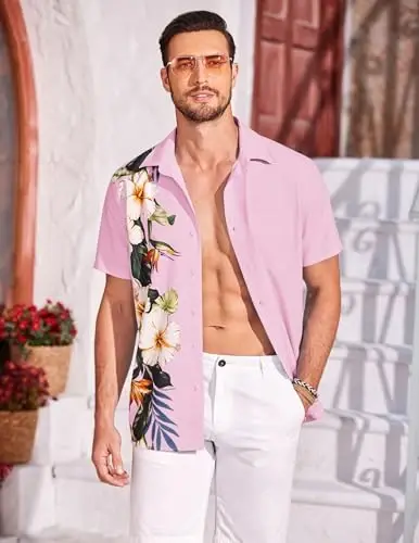COOFANDY Mens Hawaiian Tropical Shirts Short Sleeve Button Down Summer Beach Shirt with Pocket - 2